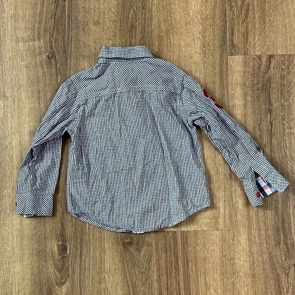 US Polo Assn Blue Gingham Embroidered Long Sleeve Button #3 Shirt Sz 3T